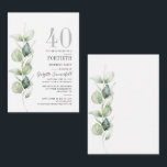 Carte De Correspondance Budget Eucalyptus 40e anniversaire de fête Invitat<br><div class="desc">Il pourrait s'agir d'une fête surprise ou d'une autre décennie spéciale. Cette invitation à la fête de 40e anniversaire avec un design vert d'eucalyptus avec une typographie populaire moderne peut être facilement édité pour convenir à toute fête d'anniversaire ou d'anniversaire. Vous pouvez modifier le libellé, les détails de l'anniversaire et...</div>