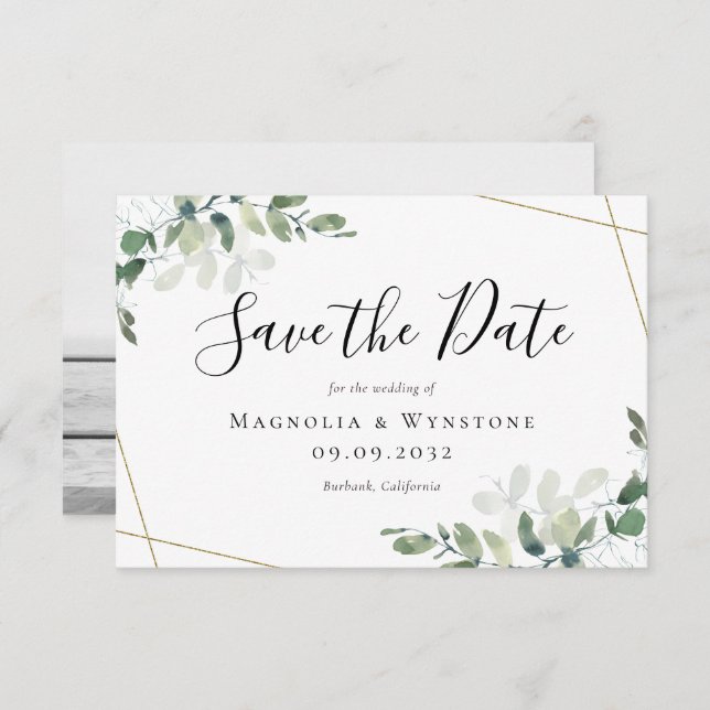 Carte De Correspondance BUDGET Eucalyptus Aquarelle Mariage Enregistrer La (Devant / Derrière)