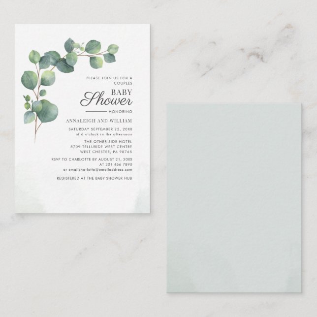 Carte De Correspondance Budget Eucalyptus Baby shower Couples de verdure (Devant / Derrière)