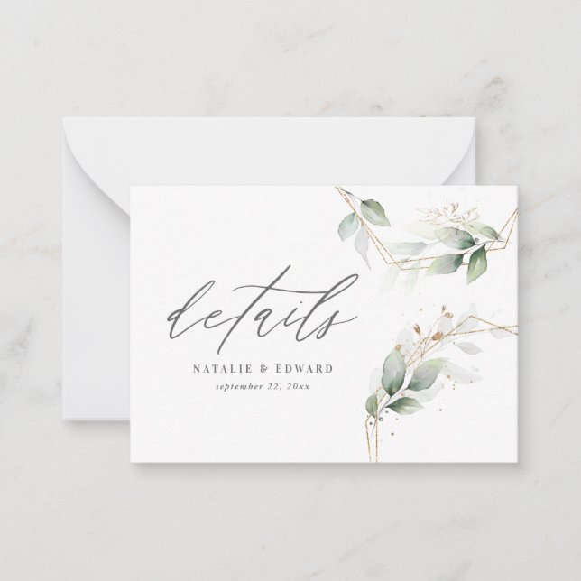 Carte De Correspondance budget eucalyptus géométrique détails mariage RSVP (Devant)