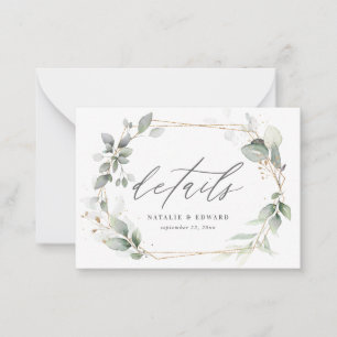 Carte De Correspondance budget eucalyptus or géométrique détails mariage