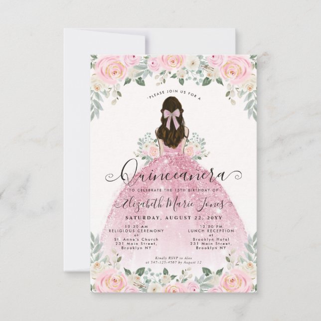 Carte De Correspondance Budget Floral Blush rose 15e anniversaire Quincean (Devant)
