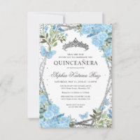 Budget Floral Dusty Bleu Argent Tiara Quinceañera