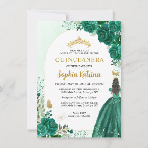 Carte De Correspondance Budget Floral Emerald Green Princess Quinceanera