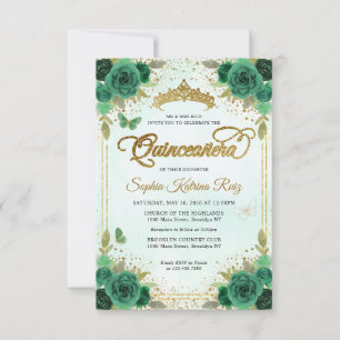 Carte De Correspondance Budget Floral Emerald Vert Glam Or Quinceañera