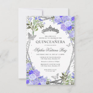 Carte De Correspondance Budget Floral Purple Glam Silver Tiara Quinceañera