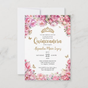 Carte De Correspondance Budget Floral rose or Parties scintillant Tiara Qu
