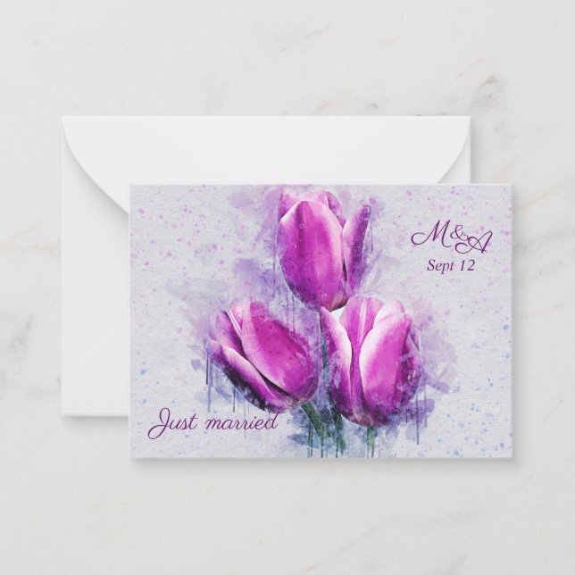 Carte De Correspondance Budget. Floral, tulipes fuchsia Juste Marié (Devant)