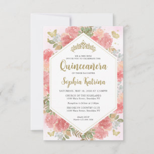 Carte De Correspondance Budget Girl Blush rose Floral Or Quinceañera