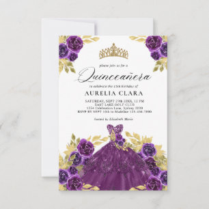 Carte De Correspondance BUDGET Glam Purple Robe Florale 15e Quinceañera
