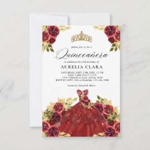 Carte De Correspondance BUDGET Glam Robe rouge Floral 15e Quinceañera