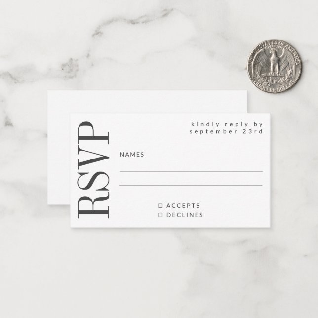 Carte De Correspondance Budget Gras Moderne Simple Noir Blanc RSVP (Devant/Arrière en situation)