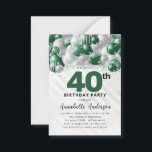 Carte De Correspondance Budget Green Silver Balloon Parties scintillant 40<br><div class="desc">Glam moderne Emerald Green Balloon Parties scintillant étincelante étincelle à tout âge Anniversaire Invitation</div>