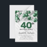 Carte De Correspondance Budget Green Silver Balloon Parties scintillant 40<br><div class="desc">Glam moderne Emerald Green Balloon Parties scintillant étincelante étincelle à tout âge Anniversaire Invitation</div>