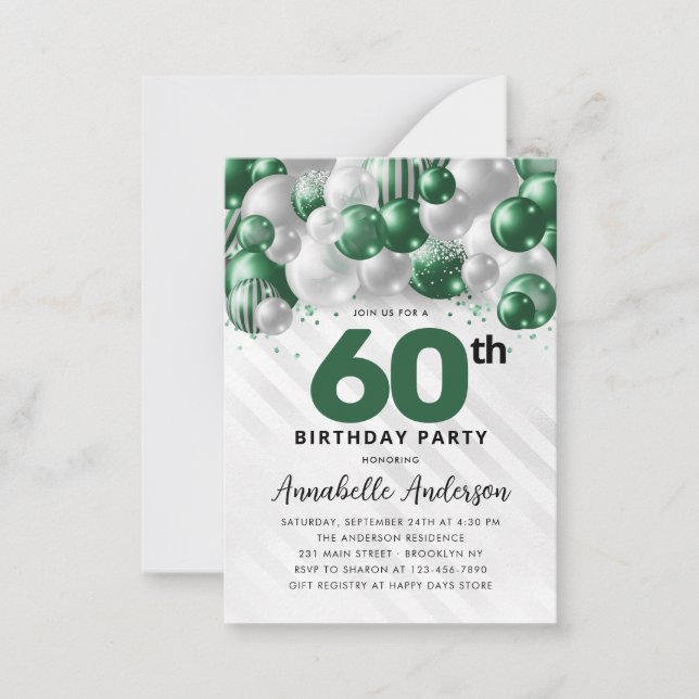 Carte De Correspondance Budget Green Silver Balloon Parties scintillant 60 (Devant)