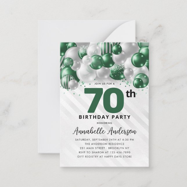 Carte De Correspondance Budget Green Silver Balloon Parties scintillant 70 (Devant)