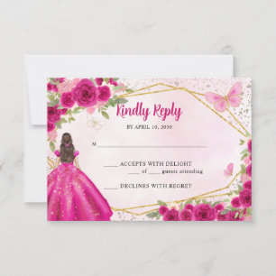 Carte De Correspondance Budget Magenta Hot rose or Floral Princesse RSVP