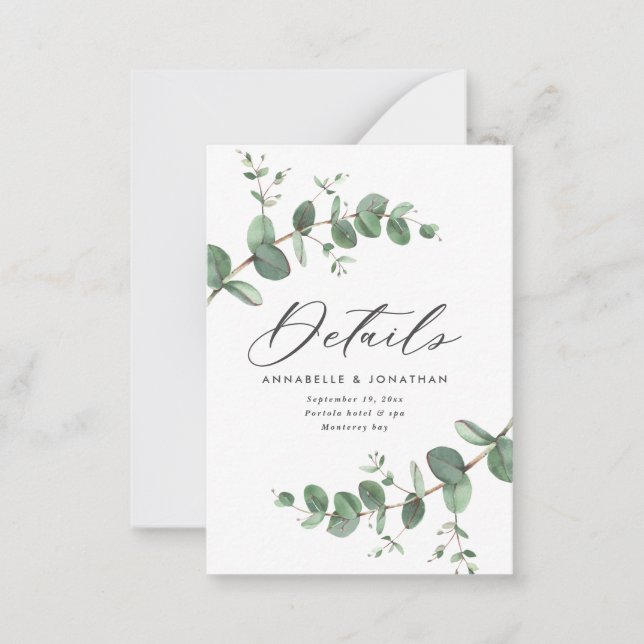 Carte De Correspondance budget mariage eucalyptus détails verts (Devant)
