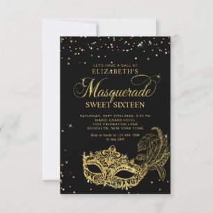 Carte De Correspondance BUDGET Masque de bal en or noir Photo Sweet 16