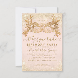 Carte De Correspondance Budget Masquerade Blush Parties scintillant or ros