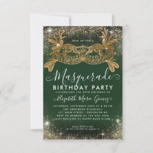 Carte De Correspondance Budget Masquerade Green Gold Glam Parties scintill