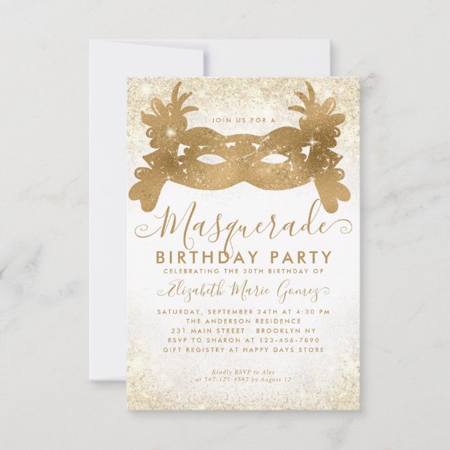 Carte De Correspondance Budget Masquerade Parties scintillant or blanc Pou (Devant)