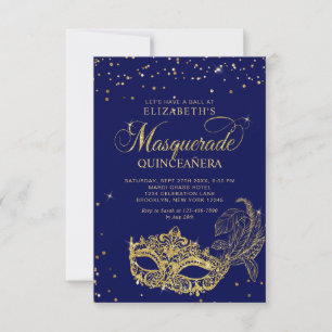 Carte De Correspondance BUDGET Masquerade Quinceañera Photo en Or et Bleu