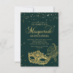 Carte De Correspondance BUDGET Masquerade Quinceañera Photo en Or et Vert