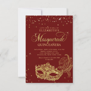 Carte De Correspondance BUDGET Masquerade Quinceañera Photo Or Rouge