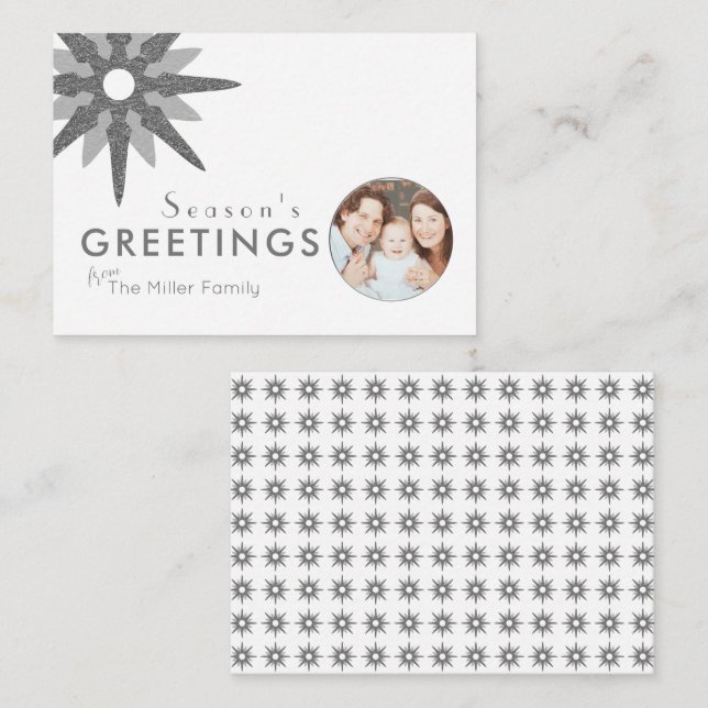 Carte De Correspondance Budget Minimal Silver Snowflake Photo famille (Devant / Derrière)