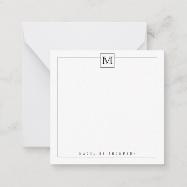 Carte De Correspondance BUDGET moderne Noir initial Monogramme Carré front (Devant)