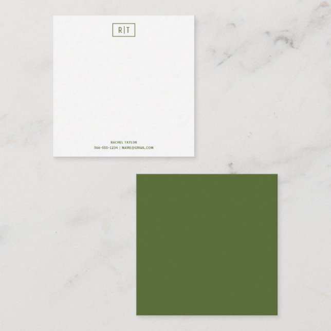 Carte De Correspondance Budget Monogramme Simple Moderne Vert Olive Foncé (Devant / Derrière)