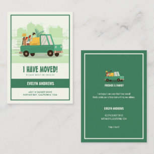 Carte De Correspondance Budget Nous avons déménagé Voiture Verte sur la ro