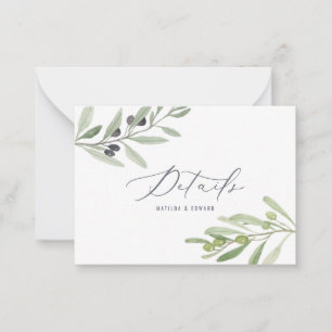 Carte De Correspondance budget olivier branche feuillage détails mariage
