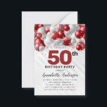 Carte De Correspondance Budget Parties scintillant de ballons d'argent rou<br><div class="desc">Glam Bourgogne Rouge Argent Parties scintillant Étincelle N'Importe Quel Âge Anniversaire Invitation</div>