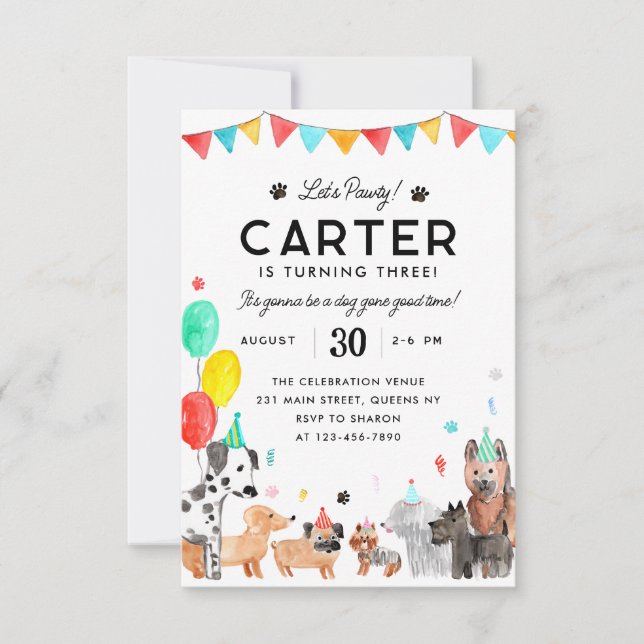 Carte De Correspondance Budget Pawty Party Enfants Chien chiot Anniversair (Devant)