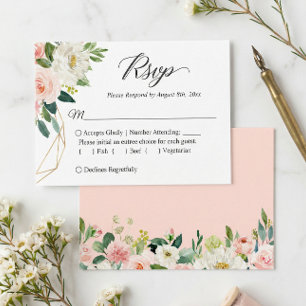 Carte De Correspondance Budget Petite Mariage RSVP   Fleurs roses blanches