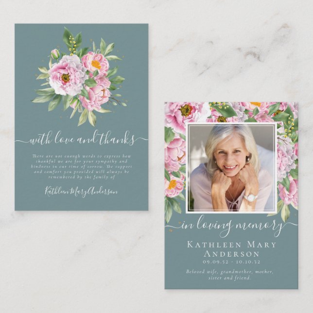 Carte De Correspondance Budget Photo Sympathie Florale Funérailles Merci n (Devant / Derrière)