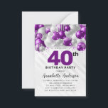 Carte De Correspondance Budget Purple Silver Balloon Parties scintillant 4<br><div class="desc">Glam moderne violet violet argenté Parties scintillant de ballon étincelant n'importe quel âge Anniversaire Invitation</div>