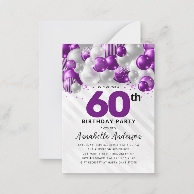 Carte De Correspondance Budget Purple Silver Balloon Parties scintillant 6 (Devant)