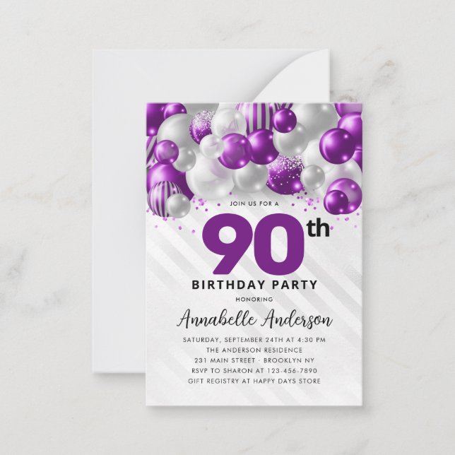 Carte De Correspondance Budget Purple Silver Balloon Parties scintillant 9 (Devant)