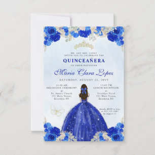 Carte De Correspondance Budget Royal Blue Gold Floral Princess Quinceañera