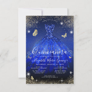 Carte De Correspondance Budget Royal Blue Gold Parties scintillant Gown Qu