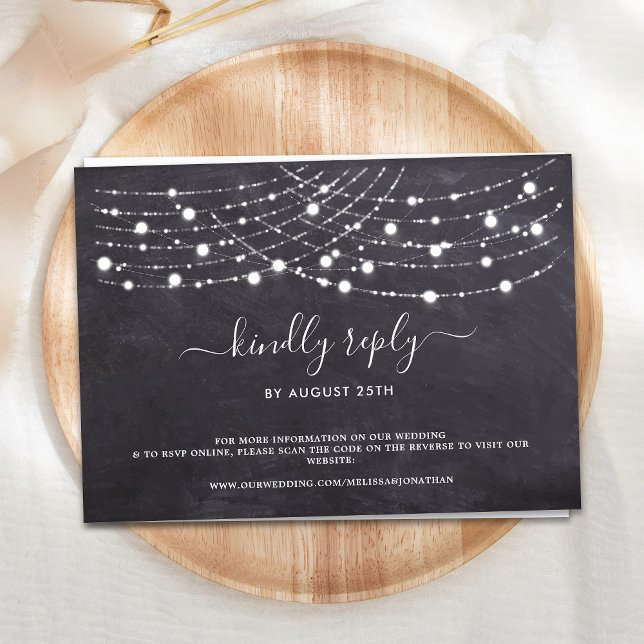 Carte De Correspondance Budget Rustic String Lights QR Code Wedding RSVP (Créateur téléchargé)