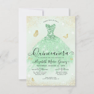 Carte De Correspondance Budget Sage Green Gold Parties scintillant Gown Qu