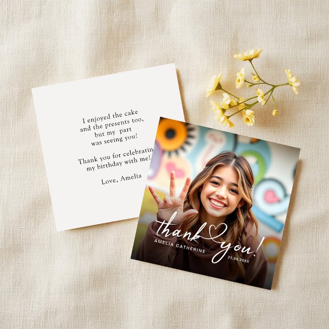 Carte De Correspondance Budget Script Coeur photo Anniversaire Merci (Créateur téléchargé)