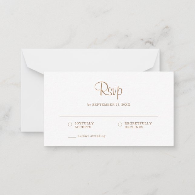 Carte De Correspondance BUDGET Simple Elegant or Rustique Mariage RSVP (Devant)