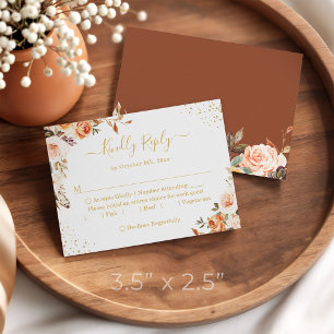 Carte De Correspondance Budget Small RSVP   Gold Terracotta Automne Floral
