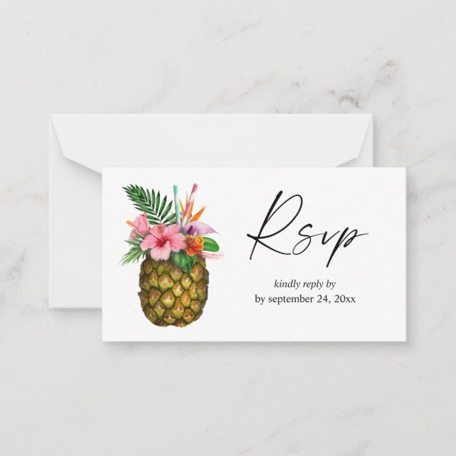 Carte De Correspondance Budget Tropical Hawaiian Ananas 2SM Repas RSVP (Devant)