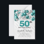 Carte De Correspondance Budget Turquoise Ballons d'argent Parties scintill<br><div class="desc">Glam Turquoise Vert Ballons d'argent Parties scintillant étinceler n'importe quel âge Anniversaire Invitation</div>